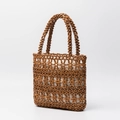 Handcrafted dark brown wooden bead handbag with geometric weave and inner pouch - Natural Wood Woven Style (BB250022-2) / Brown
