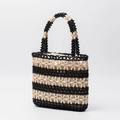 Handmade black and cream beaded woven handbag with a floral pattern for beach vacations - Striped Floral Style (BB250022-3) / Black & White Stripe