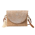Jute envelope clutch with silver metallic finish, fringe tassel, and leather strap - Medium / Silver Foil Stamping (ES250018-2)