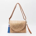 Handwoven jute shoulder bag with silver foil details and blue tassel accents - Blue Tassel Style / Gold (ES250018-1)