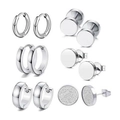 Lot de 6 paires de boucles d'oreilles en acier argenté avec créoles et clous - Combinaison de Six Paires de Boucles d'Oreilles Argentées
