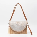 Handwoven jute envelope clutch in natural straw with silver foil coating and fringe - Beige Tassel Style / Silver (ES250018-2)