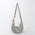 Bohemian canvas hobo bag with geometric wave patterns and wood ring strap buckle - Green Black Wave Geometric (ES23001-5)