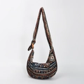 Bohemian canvas hobo bag with colorful geometric patterns and wooden ring detail - Black Base Rainbow Geometric (ES23001-6)