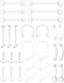 Set di 24-26 piercing in acrilico trasparente flessibile per naso, lingua e orecchie - Mix di Piercing A / Set da 31 pezzi / Trasparente