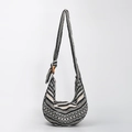 Bohemian hobo shoulder bag with black and white geometric patterns and wooden ring - Black White Rhombus Geometric (ES23001-1)