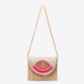 Handwoven jute shoulder bag with pink tassel and evil eye sequin embroidery - Pink Patch Style (ES250016-4) / 29*3*22CM