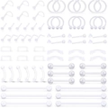 Set da 24 pezzi di piercing trasparenti in acrilico con anelli e barrette per il corpo - Mix di Piercing A / 66 Pezzi/Confezione / Trasparente