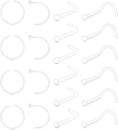 Kit 24 pezzi piercing bioflex con anelli per naso e borchie trasparenti - Assorted Nose Piercing Mix A / Set da 20 Pezzi / Trasparente/Bianco Latte