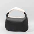 Women's black leather and beige faux fur dumpling bag with gold zipper detail - Underarm Hobo Bag (ES23005-2) / Black
