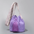 Purple handwoven bucket bag with chic fringe tassels and geometric patterned strap - 22cmx22cmx17cm / Purple