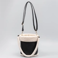 Chic black faux leather and cream shearling hobo bag with adjustable strap and gold hardware - Patchwork Bucket Bag (ES23004-2) / Black