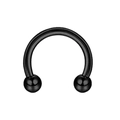 Detailansicht der schwarzen 16G 1.2x8mm Hufeisen-Piercing aus rostfreiem Edelstahl - Hufeisen Ball Stil / Schwarz