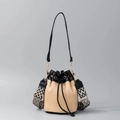 Sac seau en paille avec garniture noire et bandoulière géométrique de plage - 17.5*13*22CM / Noir