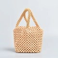 Borsa a secchiello in perline di legno intrecciate a mano in beige naturale per le vacanze - Misura Standard / Beige