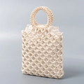 Handgefertigte gewebte Perlenhandtasche für Damen in Cremeweiß mit floralem Hohldesign - Gebrochenes Weiß