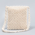 Borsa a tracolla bianca con perline fatte a mano, perle in legno e tracolla tessuta - 21cmx24cmx3cm / Avorio