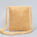 Borsa a tracolla fatta a mano in perle di legno naturale con cinturino in perline - 21cmx24cmx3cm / Giallo Terra