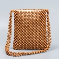 Borsa a tracolla in perline di legno marrone fatta a mano con fodera per la spiaggia - 21cmx24cmx3cm / caffè