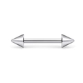 Polished silver stainless steel barbell body jewelry with dual sharp spike ends - Spike Barbell Style / 1.6x6x5mm / Silver