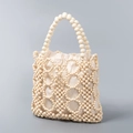 Borsa a mano fatta a mano in perle di legno bianco crema con fodera interna in tela - Avorio