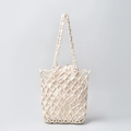 Borsa tote in perline color crema intrecciata a mano con sacchetto interno in tela - 25x6x30cm / Avorio