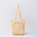 Borsa artigianale in perline di legno con sacchetto interno con coulisse beige per mare - 25x6x30cm / Beige