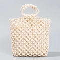 Borsa a mano artigianale in perle crema con grandi manici in perla e sacca interna - Avorio (BB22011-Avorio)