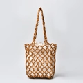Borsa a mano in perle di legno intrecciate con fodera interna per spiaggia e vacanze - 25x6x30cm / caffè