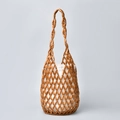 Handmade wooden bead bucket bag with natural brown beads and white canvas drawstring liner - Brown / 17x17x36CM