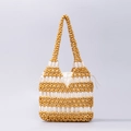 Bolso de cuentas hecho a mano con rayas amarillas y blancas y bolsa interior con cordón - Amarillo Tierra