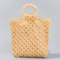 Borsa a mano in perle di legno intrecciate con motivo floreale e sacchetto interno - Giallo Terra (BB22011-Giallo Terra)