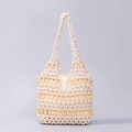 Bolso de cuentas hecho a mano con bolsa interior beige con cordón y cuentas blancas - 20x4x20cm (BB23006) / Blanco
