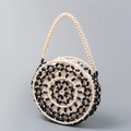 Borsa tonda fatta a mano con perline e motivi floreali neri e fodera beige - 20*7*20CM / Perline Nere E Bianche