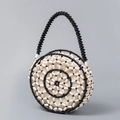 Borsa a mano tonda in perle di legno con motivo geometrico intrecciato bianco e nero - 20*7*20CM / Perline Bianche E Nere
