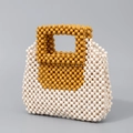 Bolso de mano artesanal con cuentas de madera amarillo brillante y blanco crema de playa - 21cmx4.5cmx21cm / Blanco Leche + Amarillo Jengibre