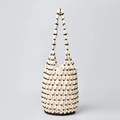 Handmade beaded bucket bag with cream and black woven beads and a canvas lining - Ivory with Black Beads / 17x17x36CM
