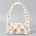 Borsa a mano artigianale in perline bianco crema con perle in legno per vacanze al mare - crema