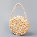Borsa a mano rotonda in perline di legno beige intrecciate con motivo floreale e fodera - 20*7*20CM