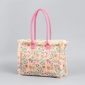 Bolso tote de lona floral con borlas bohemias y asas de cuerda rosa para mujer - Estilo Floral Rosa (BY8334)