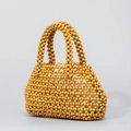 Bolso de cuentas hecho a mano en amarillo jengibre con forro de cordón ajustable - Café Claro