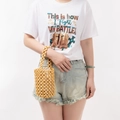 Handmade wooden bead tote bag with beige lining for beach vacation style - 12*12*17CM / Earthy Yellow