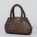 Bolso artesanal de cuentas de madera marrón oscuro con forro de algodón para playa - Café Oscuro
