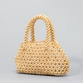 Bolso de mano artesanal de cuentas de madera beige natural con forro de cordón - Beige