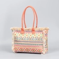 Bolso tote de lona bohemio con patrones geométricos coloridos y borlas decorativas - Estilo Bloque de Color Geométrico Colorido (BY8338)
