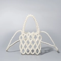 Elegant white faux pearl woven mini handbag with crossbody straps for beach vacation - 13x3x15cm / White Style (BB250009)