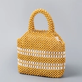 Bolso de mano artesanal con cuentas amarillas y blancas y forro de lona con cordón - Rayado Amarillo Y Blanco