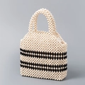 Bolso de mano artesanal de cuentas crema con rayas negras para vacaciones en la playa - Blanco Y Rayado Negro