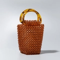 Borsa a secchiello in resina ambrata con perline fatte a mano e manici tondi - 9.5*10.5*18CM / Ambra (BB250012)