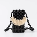 Mini borsa a tracolla con perline nere, nappe bianche e cinturino intrecciato - Stile Perline Nere (BB250003-1)